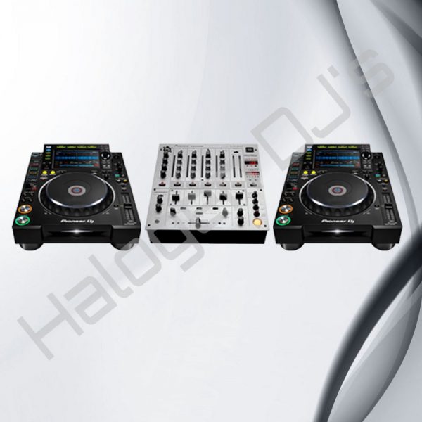 Two Pioneer brand CDJ2000 series CD DJ players with a Pioneer brand DJM600 series DJ mixer pack - 2 x Pioneer CDJ2000 CD Player & DJM600 Mixer Hire with Halogen DJ Company