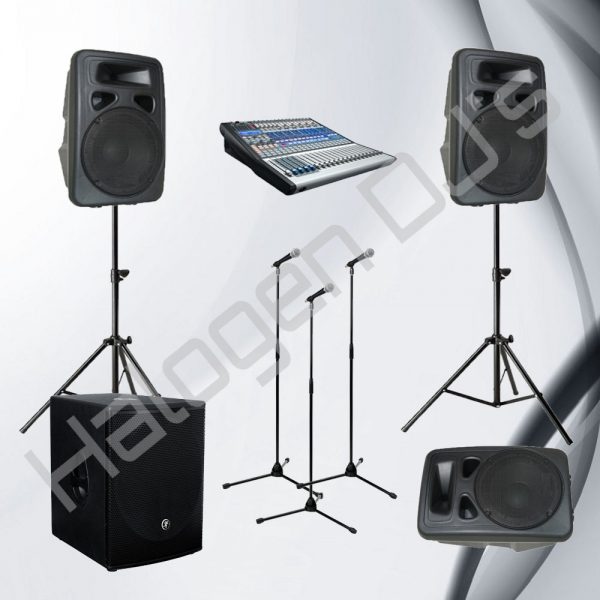 2 FOH Speakers, Fold Back Speaker, FOH Sub, Live Mixer, 3 Mics and Stands - Level 3 Band Package Hire