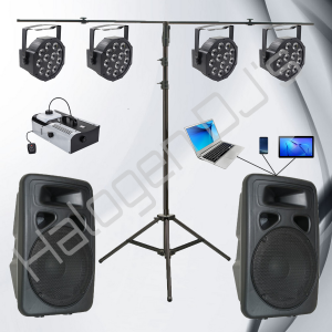 2 Speakers, 4 DJ Lights, and Smoke Machine - Level 4 Phone Package Hire
