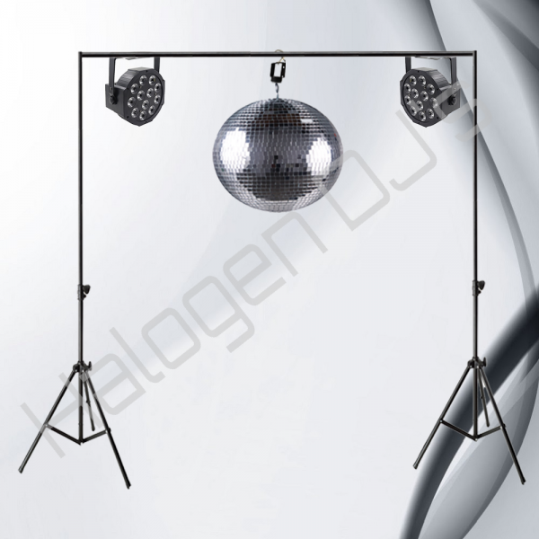 2 of Our Pin Spot Stage Lights, Mirror Ball and Stands - Level 7 Lighting Package Hire