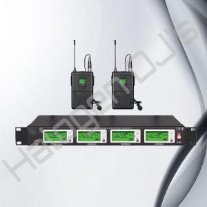 Two of our cordless lapel microphones with receiver - Receiver and 2 x Wireless Lapel Microphones Hire