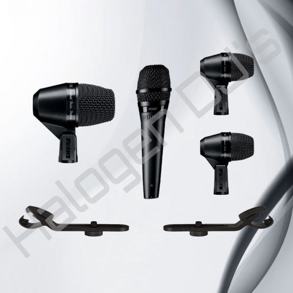Shure PGA52, 2 Shure PGA56, a Shure PGA57 and 2 Shure AP56DM - Shure PGADRUMKIT4 Drum Kit Microphones Hire with Halogen DJ Company