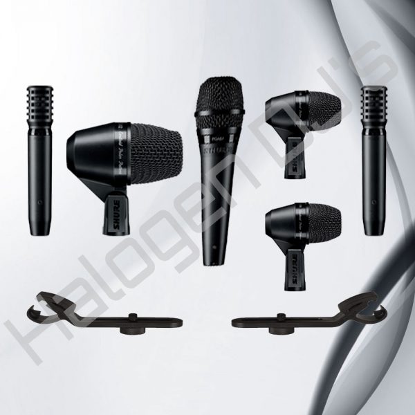 Shure PGA52, 2 Shure PGA56, a Shure PGA57, 2 Shure PGA81 and 2 Shure AP56DM - Shure PGADRUMKIT6 Drum Kit Microphones Hire with Halogen DJ Company