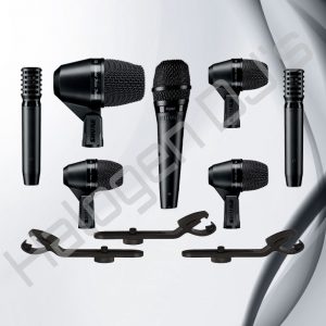 Shure PGA52, 2 Shure PGA56, a Shure PGA57, 2 Shure PGA81 and 3 Shure AP56DM - Shure PGADRUMKIT7 Drum Kit Microphones Hire with Halogen DJ Company
