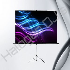 1.5 by 1.4 metre projector screen. Pull up design with tripod stand - 1.5m x 1.4m Pull Up Tripod Projector Screen Hire with Halogen DJ Company