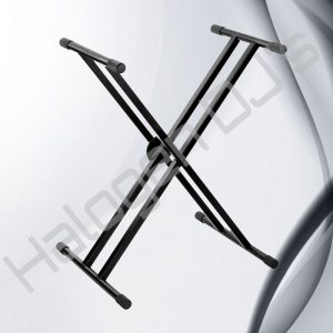 X style sturdy black frame for use with keyboard - Adjustable Double Braced X Frame Keyboard Stand Hire with Halogen DJ Company