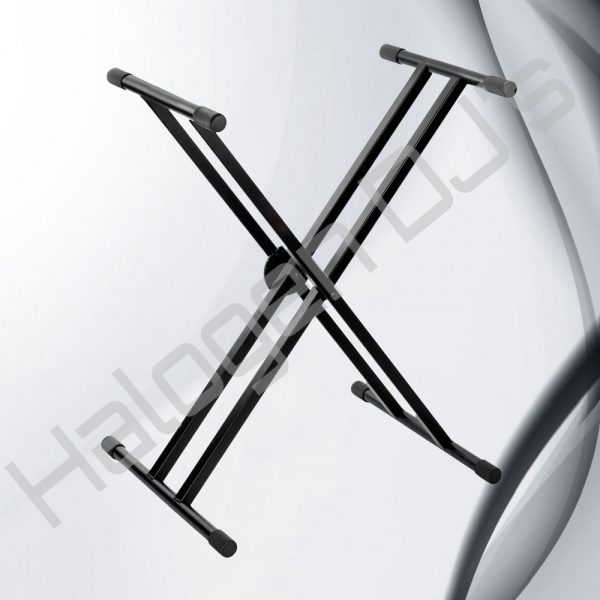 X style sturdy black frame for use with keyboard - Adjustable Double Braced X Frame Keyboard Stand Hire with Halogen DJ Company