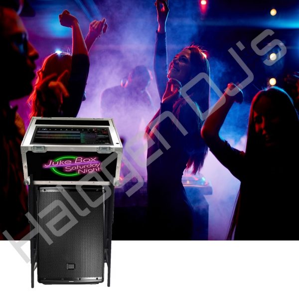 Touch screen jukebox with speakers and lighting - Audio Digital Jukebox Hire with Halogen DJ Company