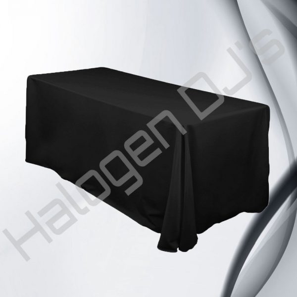 Table for use with DJ equipment, photo booths, PA systems and more. 2 by 4 metre table with black skirt trestle table - DJ 56KT 2 x 4 Black Skirt Trestle Table Hire with Halogen DJ Company