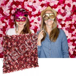 Backdrop wall with red and white flower collage - Flower Wall Red & White Backdrop with Halogen DJ Company