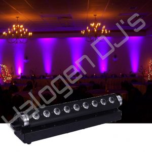 KYT56B series offering 9 x 18 watt globes. RGBWA and UV technology, and battery powered - KYT56B 9 x 18W 6 in 1 RGBWA+UV Battery & Wireless Stage Strip Light Hire with Halogen DJ Company