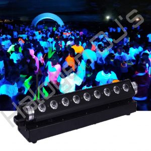 Battery powered UV blacklight blue neon light with 9 globes of 18 watts - KYT56U 9 x 18W Battery UV Neon Light Hire with Halogen DJ Company