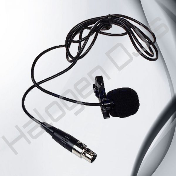 Black clip-on XLR lavalier microphone - Tie Clip-On Lapel Lavalier Mini XLR Microphone Black Hire with Halogen DJ Company
