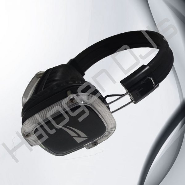 Wireless UHF/RJ headphones with 3 channel and 75 watt. Padded and cupped headphones - Wireless UHF/RJ 75W 3 Channel Headphone Hire with Halogen DJ Company