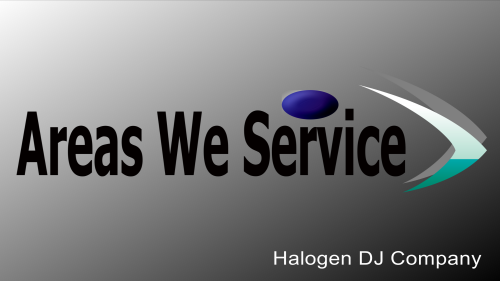 The words Areas We Service as a title, with the Halogen DJ Company logo