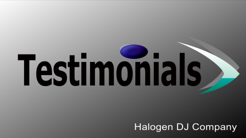 The word Testimonials as a title, with the Halogen DJ Company logo